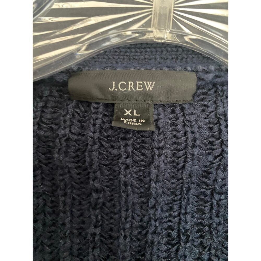 J Crew Navy Ribbed Cropped Chunky Cardigan Sweater XL‎ Button Front Academia Y2K - Picture 2 of 8